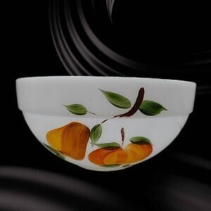 Fire King Oven Ware White Mixing Bowl Gay Fad Fruit Pattern 8.5" Hand Painted